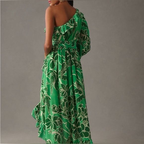 Farm Rio x Anthropologie Printed One-Shoulder Green Floral Ruffle Dress - Picture 3 of 9